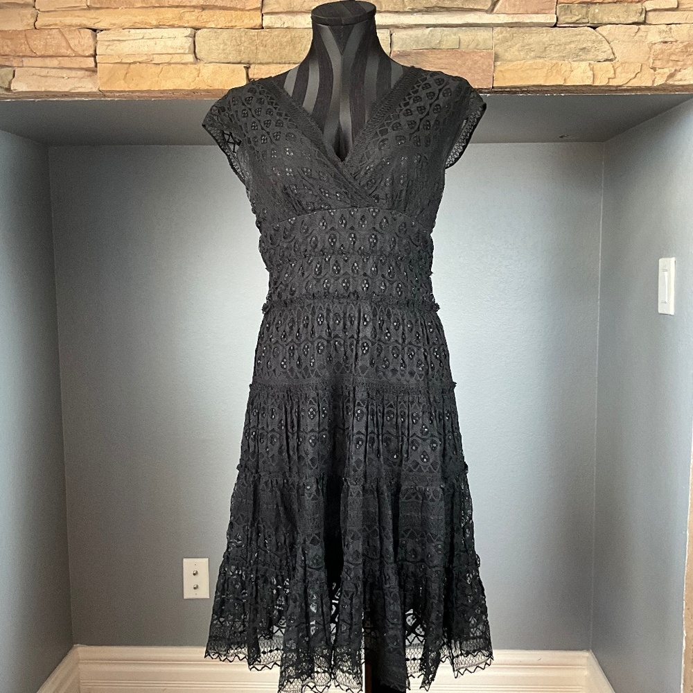 Max Edition Y2K Fairy Grunge Lace Cocktail Dress Sheer Evening Metallic Black M